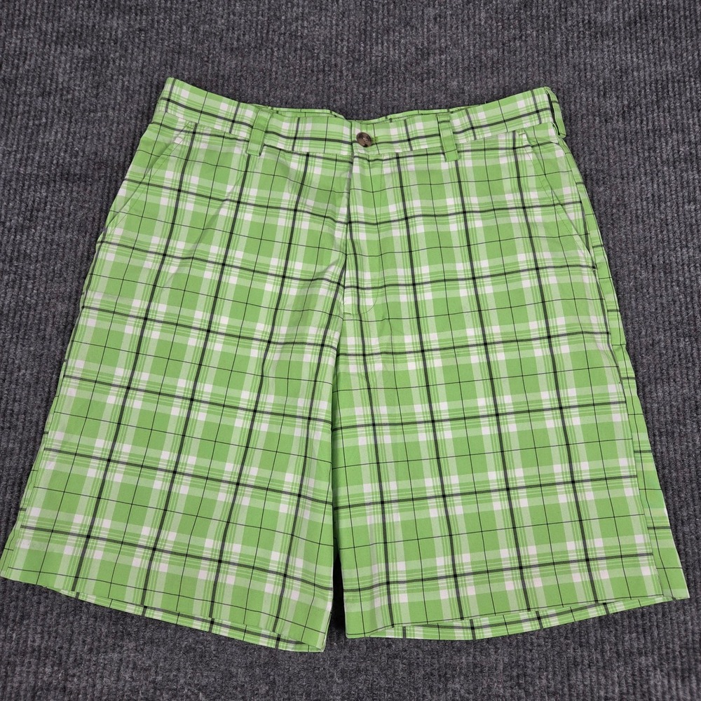IZOD PerformX Golf Mens 34 Green Plaid Flat‎ Front Performance Shorts 26306